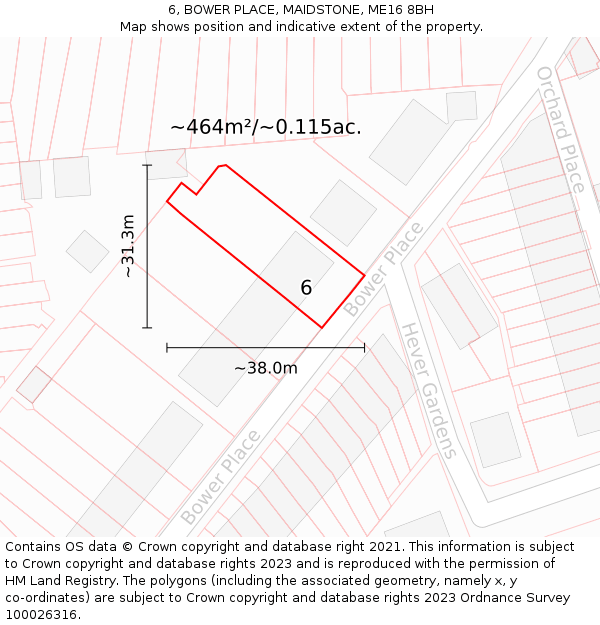 6, BOWER PLACE, MAIDSTONE, ME16 8BH: Plot and title map