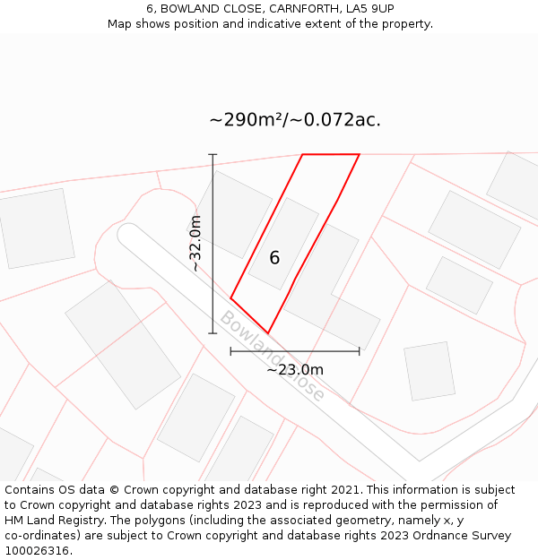 6, BOWLAND CLOSE, CARNFORTH, LA5 9UP: Plot and title map