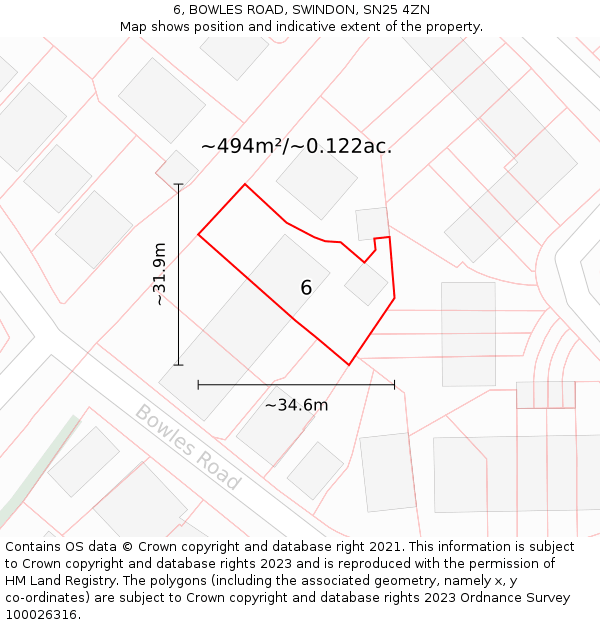 6, BOWLES ROAD, SWINDON, SN25 4ZN: Plot and title map