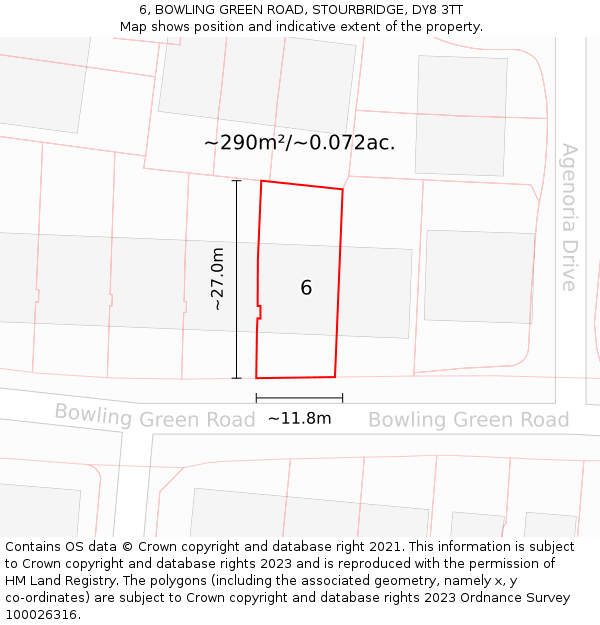 6, BOWLING GREEN ROAD, STOURBRIDGE, DY8 3TT: Plot and title map