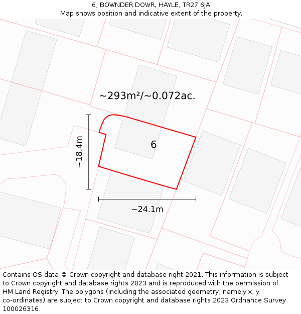 6, BOWNDER DOWR, HAYLE, TR27 6JA: Plot and title map