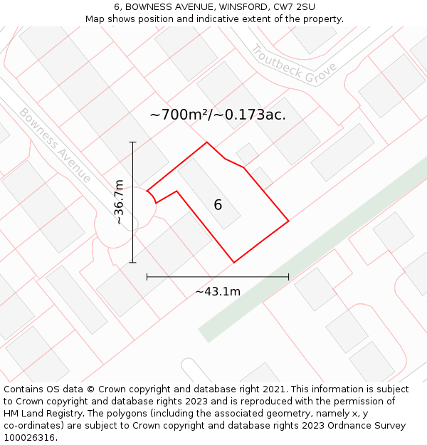 6, BOWNESS AVENUE, WINSFORD, CW7 2SU: Plot and title map