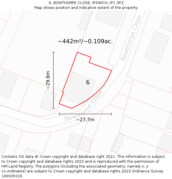 6, BOWTHORPE CLOSE, IPSWICH, IP1 3PZ: Plot and title map