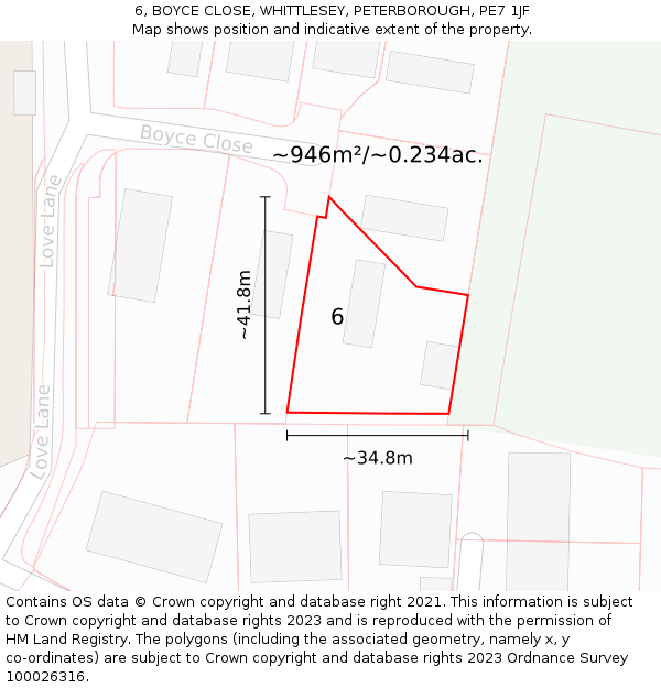 6, BOYCE CLOSE, WHITTLESEY, PETERBOROUGH, PE7 1JF: Plot and title map