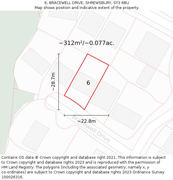 6, BRACEWELL DRIVE, SHREWSBURY, SY3 6BU: Plot and title map