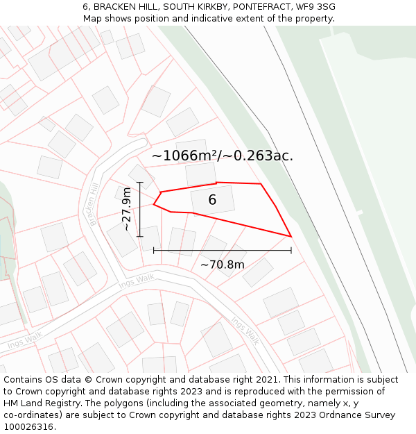 6, BRACKEN HILL, SOUTH KIRKBY, PONTEFRACT, WF9 3SG: Plot and title map