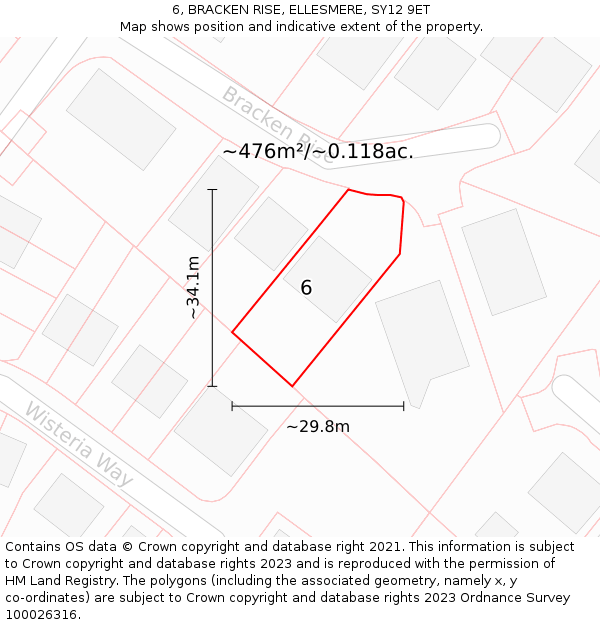6, BRACKEN RISE, ELLESMERE, SY12 9ET: Plot and title map