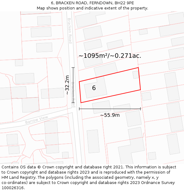 6, BRACKEN ROAD, FERNDOWN, BH22 9PE: Plot and title map