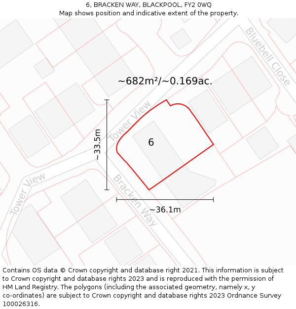 6, BRACKEN WAY, BLACKPOOL, FY2 0WQ: Plot and title map