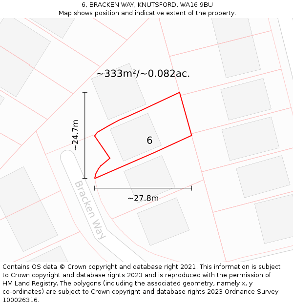 6, BRACKEN WAY, KNUTSFORD, WA16 9BU: Plot and title map