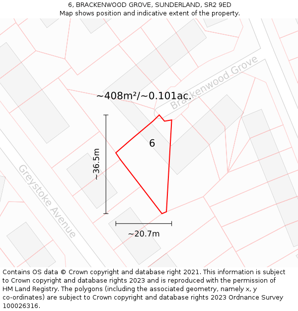 6, BRACKENWOOD GROVE, SUNDERLAND, SR2 9ED: Plot and title map