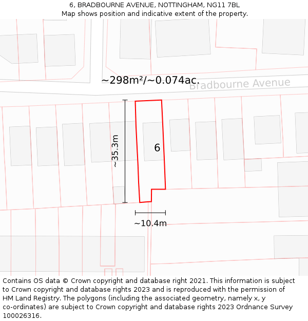 6, BRADBOURNE AVENUE, NOTTINGHAM, NG11 7BL: Plot and title map