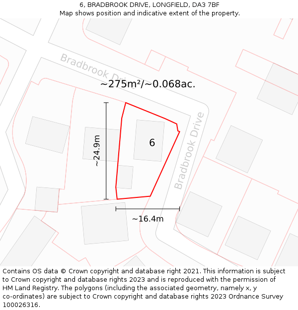 6, BRADBROOK DRIVE, LONGFIELD, DA3 7BF: Plot and title map