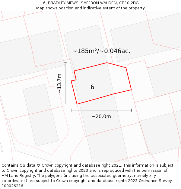 6, BRADLEY MEWS, SAFFRON WALDEN, CB10 2BG: Plot and title map