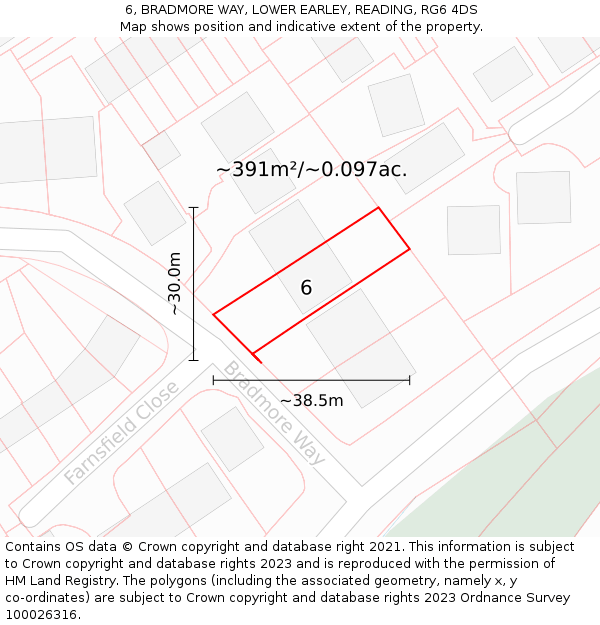 6, BRADMORE WAY, LOWER EARLEY, READING, RG6 4DS: Plot and title map