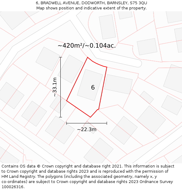 6, BRADWELL AVENUE, DODWORTH, BARNSLEY, S75 3QU: Plot and title map