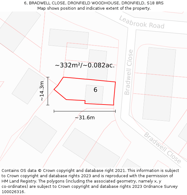 6, BRADWELL CLOSE, DRONFIELD WOODHOUSE, DRONFIELD, S18 8RS: Plot and title map
