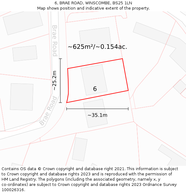 6, BRAE ROAD, WINSCOMBE, BS25 1LN: Plot and title map