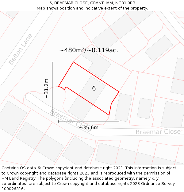 6, BRAEMAR CLOSE, GRANTHAM, NG31 9PB: Plot and title map