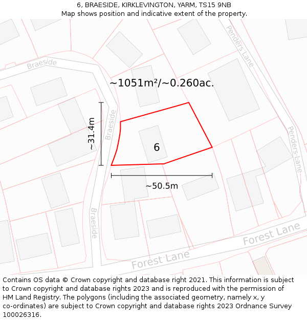 6, BRAESIDE, KIRKLEVINGTON, YARM, TS15 9NB: Plot and title map