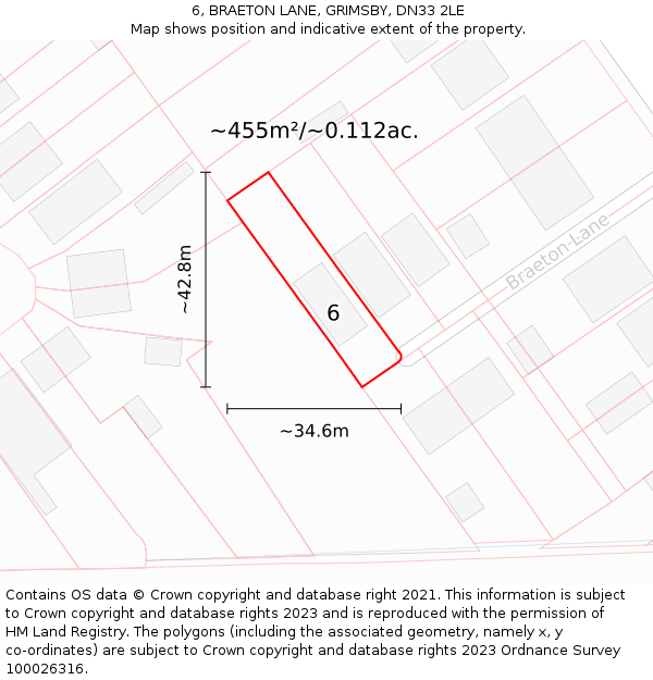 6, BRAETON LANE, GRIMSBY, DN33 2LE: Plot and title map