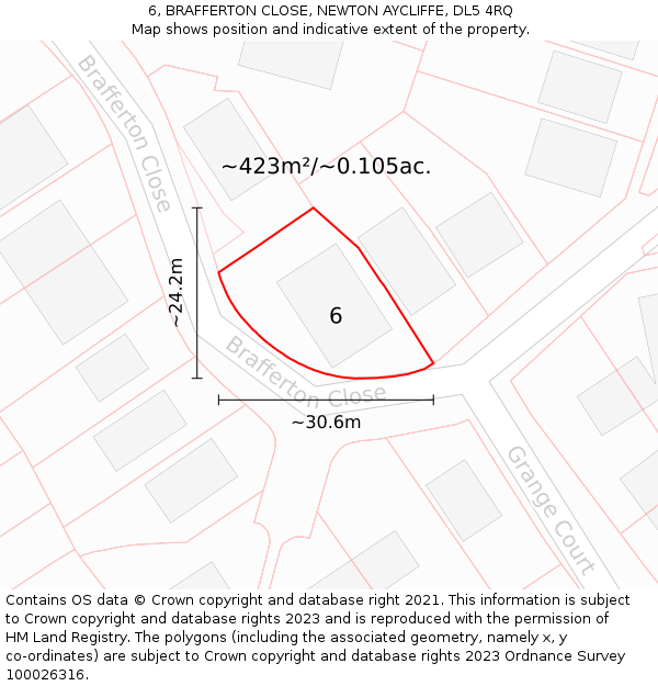 6, BRAFFERTON CLOSE, NEWTON AYCLIFFE, DL5 4RQ: Plot and title map