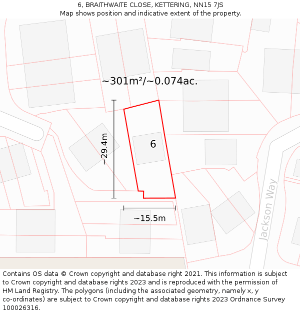 6, BRAITHWAITE CLOSE, KETTERING, NN15 7JS: Plot and title map