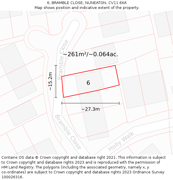 6, BRAMBLE CLOSE, NUNEATON, CV11 6XA: Plot and title map
