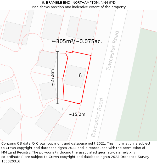 6, BRAMBLE END, NORTHAMPTON, NN4 9YD: Plot and title map