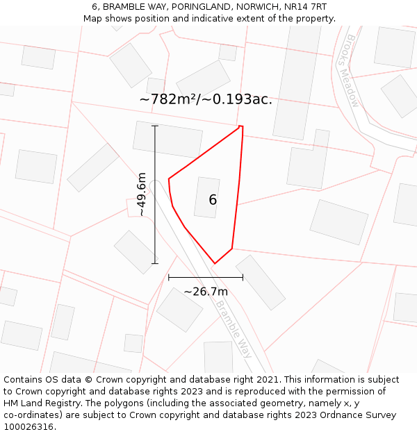 6, BRAMBLE WAY, PORINGLAND, NORWICH, NR14 7RT: Plot and title map