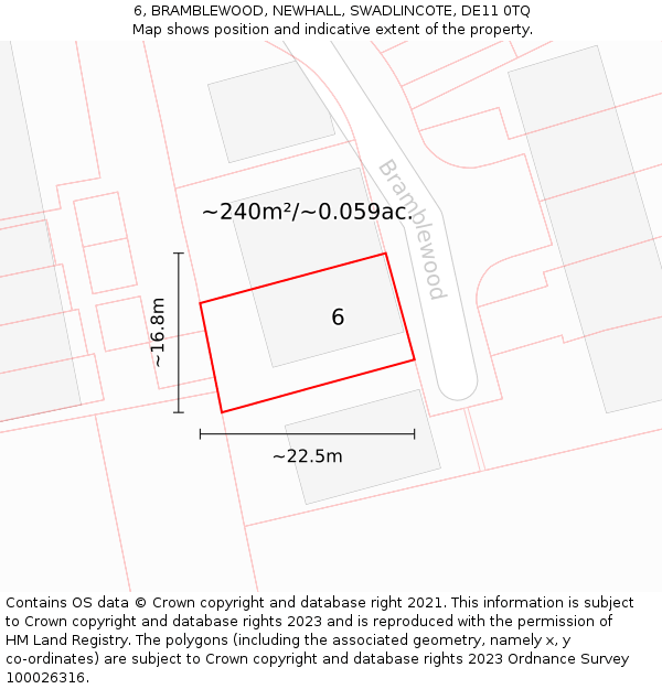 6, BRAMBLEWOOD, NEWHALL, SWADLINCOTE, DE11 0TQ: Plot and title map