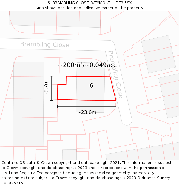 6, BRAMBLING CLOSE, WEYMOUTH, DT3 5SX: Plot and title map