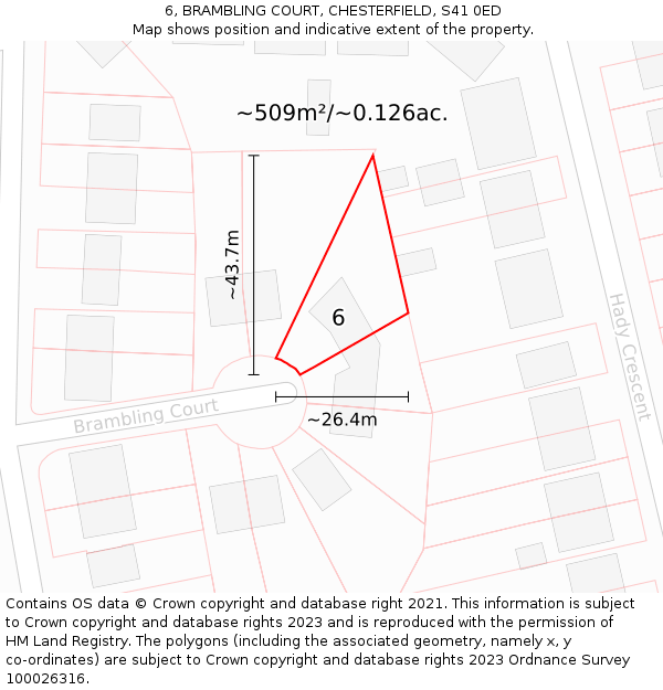 6, BRAMBLING COURT, CHESTERFIELD, S41 0ED: Plot and title map