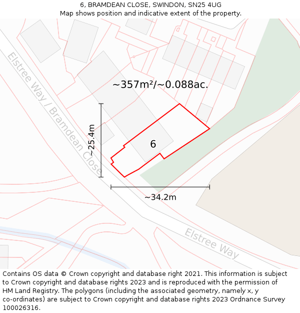 6, BRAMDEAN CLOSE, SWINDON, SN25 4UG: Plot and title map