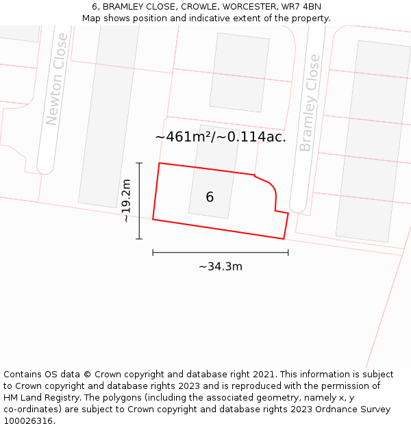 6, BRAMLEY CLOSE, CROWLE, WORCESTER, WR7 4BN: Plot and title map