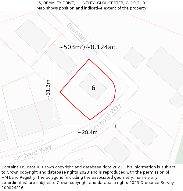 6, BRAMLEY DRIVE, HUNTLEY, GLOUCESTER, GL19 3HR: Plot and title map