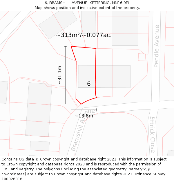 6, BRAMSHILL AVENUE, KETTERING, NN16 9FL: Plot and title map