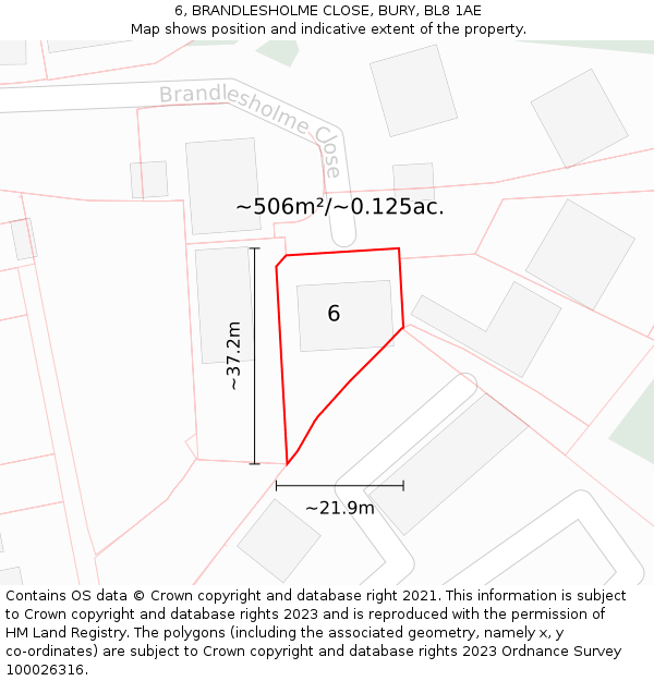 6, BRANDLESHOLME CLOSE, BURY, BL8 1AE: Plot and title map