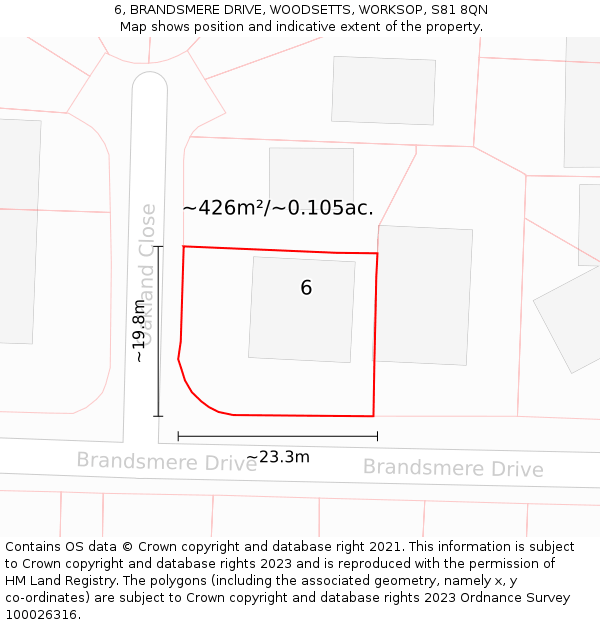 6, BRANDSMERE DRIVE, WOODSETTS, WORKSOP, S81 8QN: Plot and title map