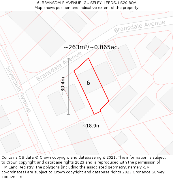 6, BRANSDALE AVENUE, GUISELEY, LEEDS, LS20 8QA: Plot and title map