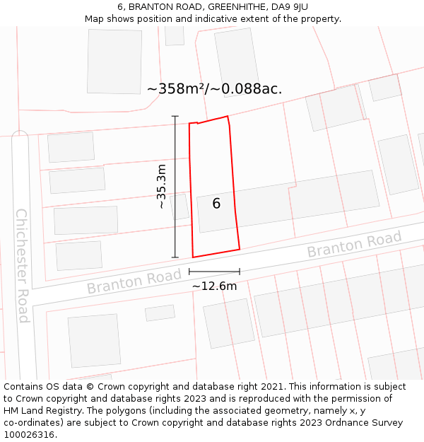 6, BRANTON ROAD, GREENHITHE, DA9 9JU: Plot and title map