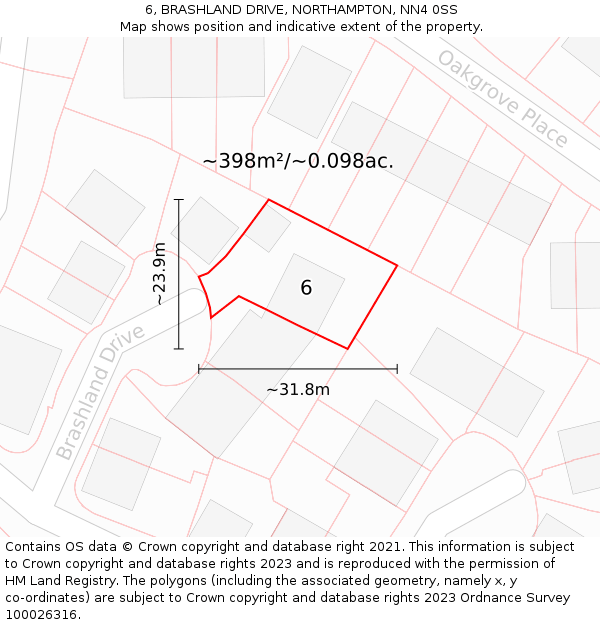 6, BRASHLAND DRIVE, NORTHAMPTON, NN4 0SS: Plot and title map