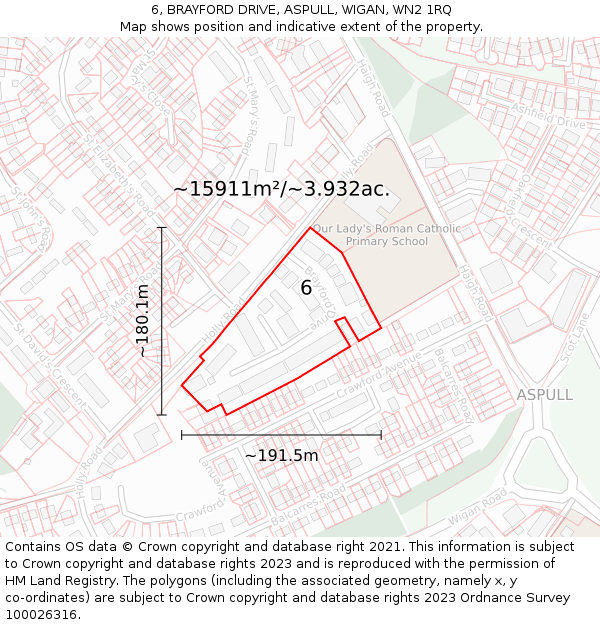 6, BRAYFORD DRIVE, ASPULL, WIGAN, WN2 1RQ: Plot and title map