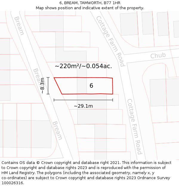 6, BREAM, TAMWORTH, B77 1HR: Plot and title map