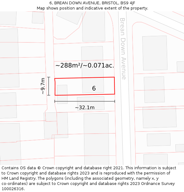 6, BREAN DOWN AVENUE, BRISTOL, BS9 4JF: Plot and title map