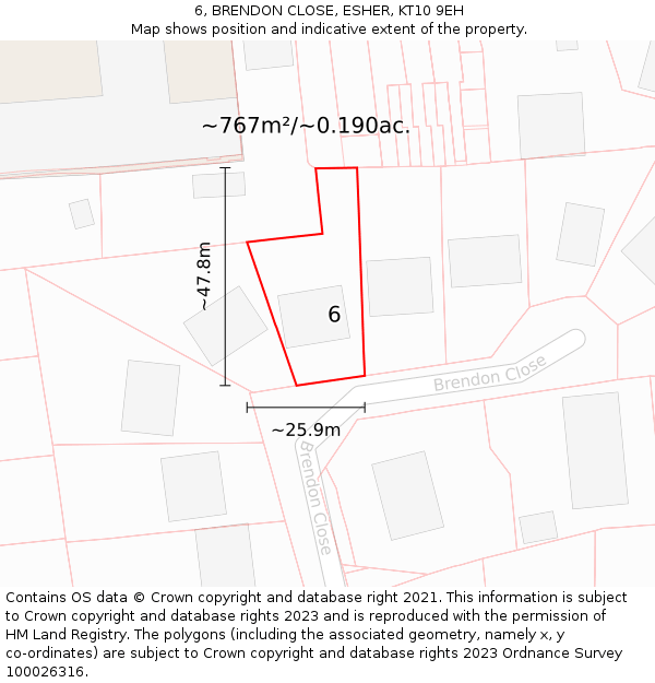 6, BRENDON CLOSE, ESHER, KT10 9EH: Plot and title map