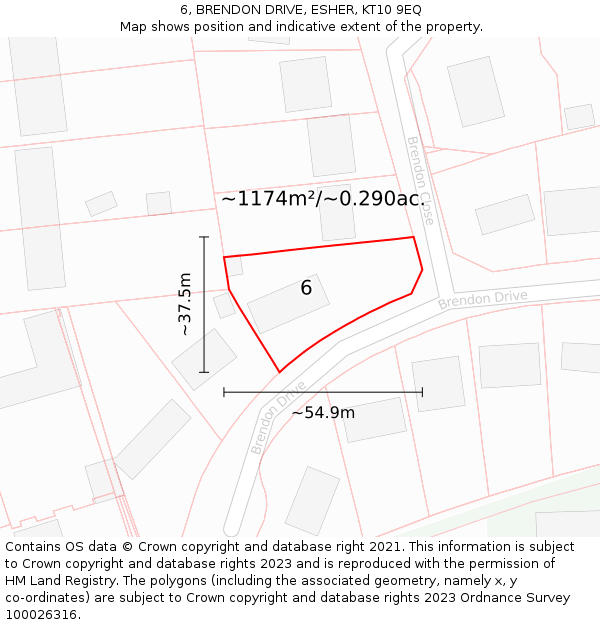 6, BRENDON DRIVE, ESHER, KT10 9EQ: Plot and title map