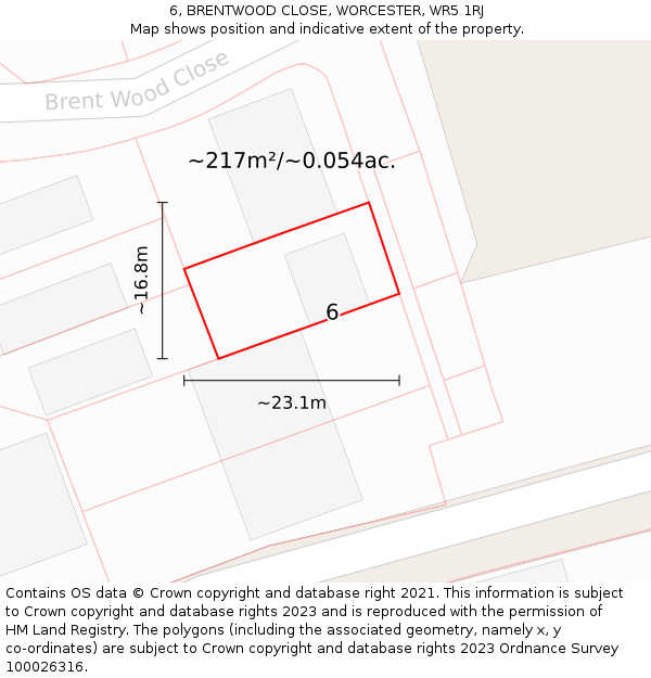 6, BRENTWOOD CLOSE, WORCESTER, WR5 1RJ: Plot and title map