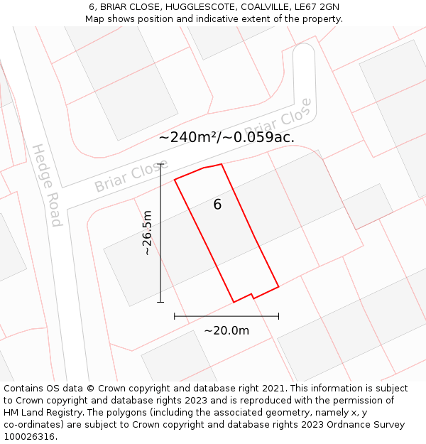 6, BRIAR CLOSE, HUGGLESCOTE, COALVILLE, LE67 2GN: Plot and title map