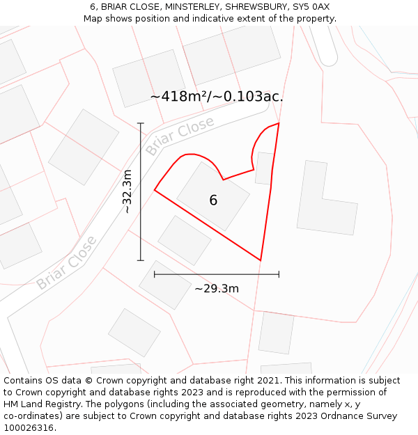 6, BRIAR CLOSE, MINSTERLEY, SHREWSBURY, SY5 0AX: Plot and title map